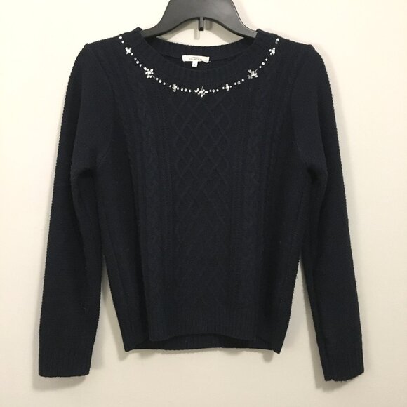 Honeys Glacier Sweaters - Made in Japan Dark Navy Blue Cable Jeweled Sweater